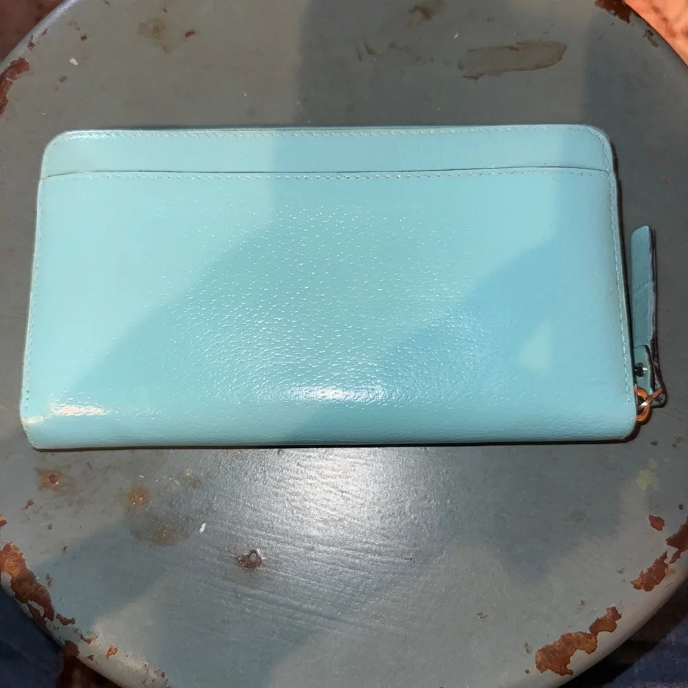 Kate Spade Teal Leather Wallet with Gold Polka Dots interior - Picture 2 of 9